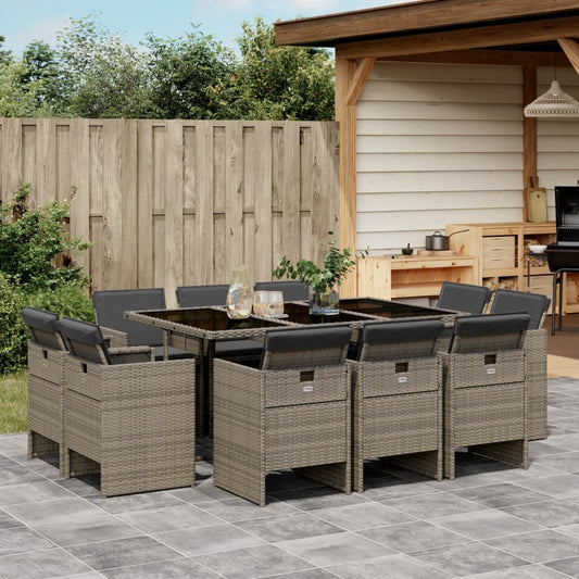 11-tlg. Garten-Essgruppe mit Kissen Grau Poly Rattan