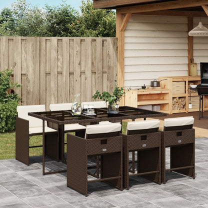 7-tlg. Garten-Essgruppe mit Kissen Braun Poly Rattan