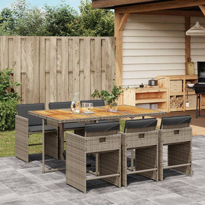 7-tlg. Garten-Essgruppe mit Kissen Grau Poly Rattan