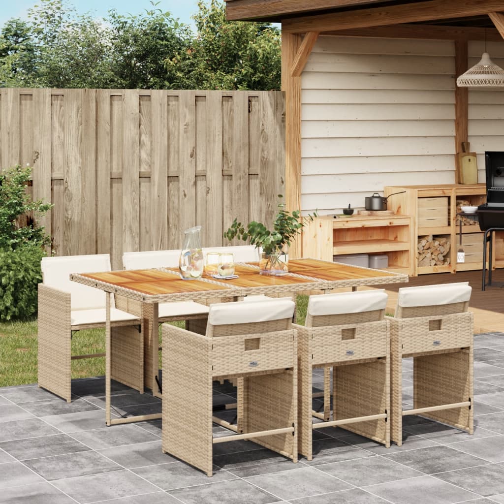 7-tlg. Garten-Essgruppe mit Kissen Beige Poly Rattan