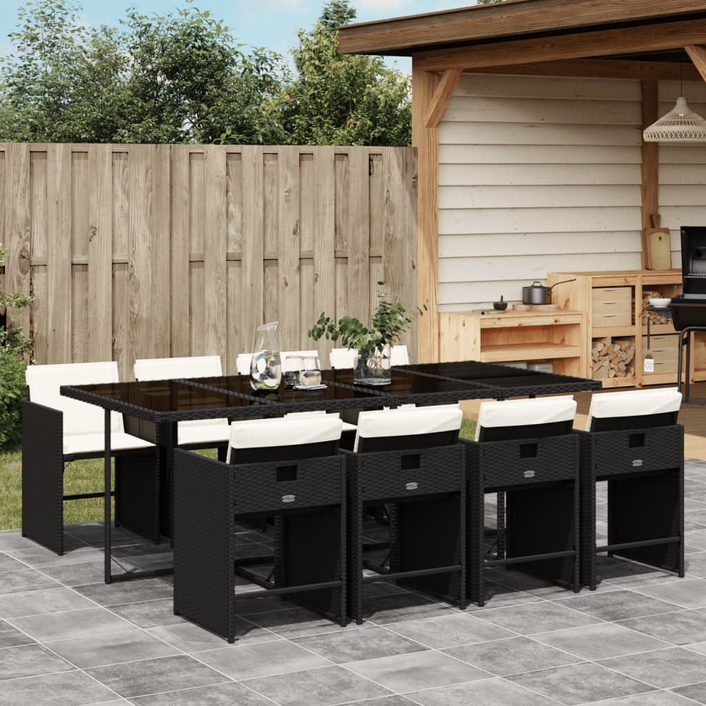 9-tlg. Garten-Essgruppe mit Kissen Schwarz Poly Rattan