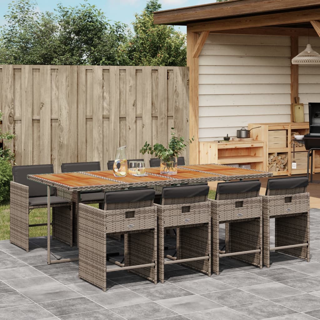 9-tlg. Garten-Essgruppe mit Kissen Grau Poly Rattan