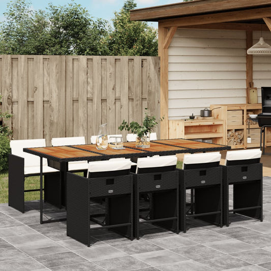 9-tlg. Garten-Essgruppe mit Kissen Schwarz Poly Rattan