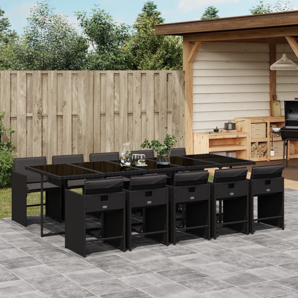 11-tlg. Garten-Essgruppe mit Kissen Schwarz Poly Rattan