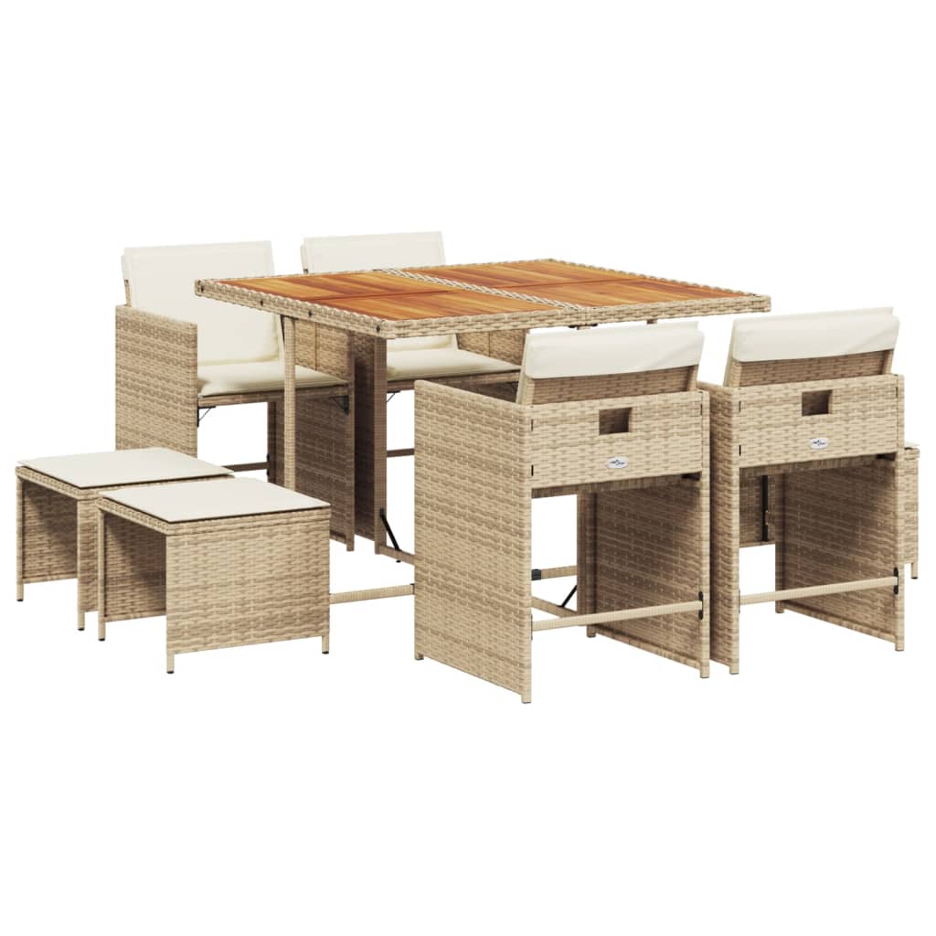 9-tlg. Garten-Essgruppe mit Kissen Beige Poly Rattan