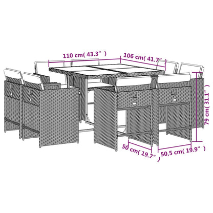 9-tlg. Garten-Essgruppe mit Kissen Braun Poly Rattan