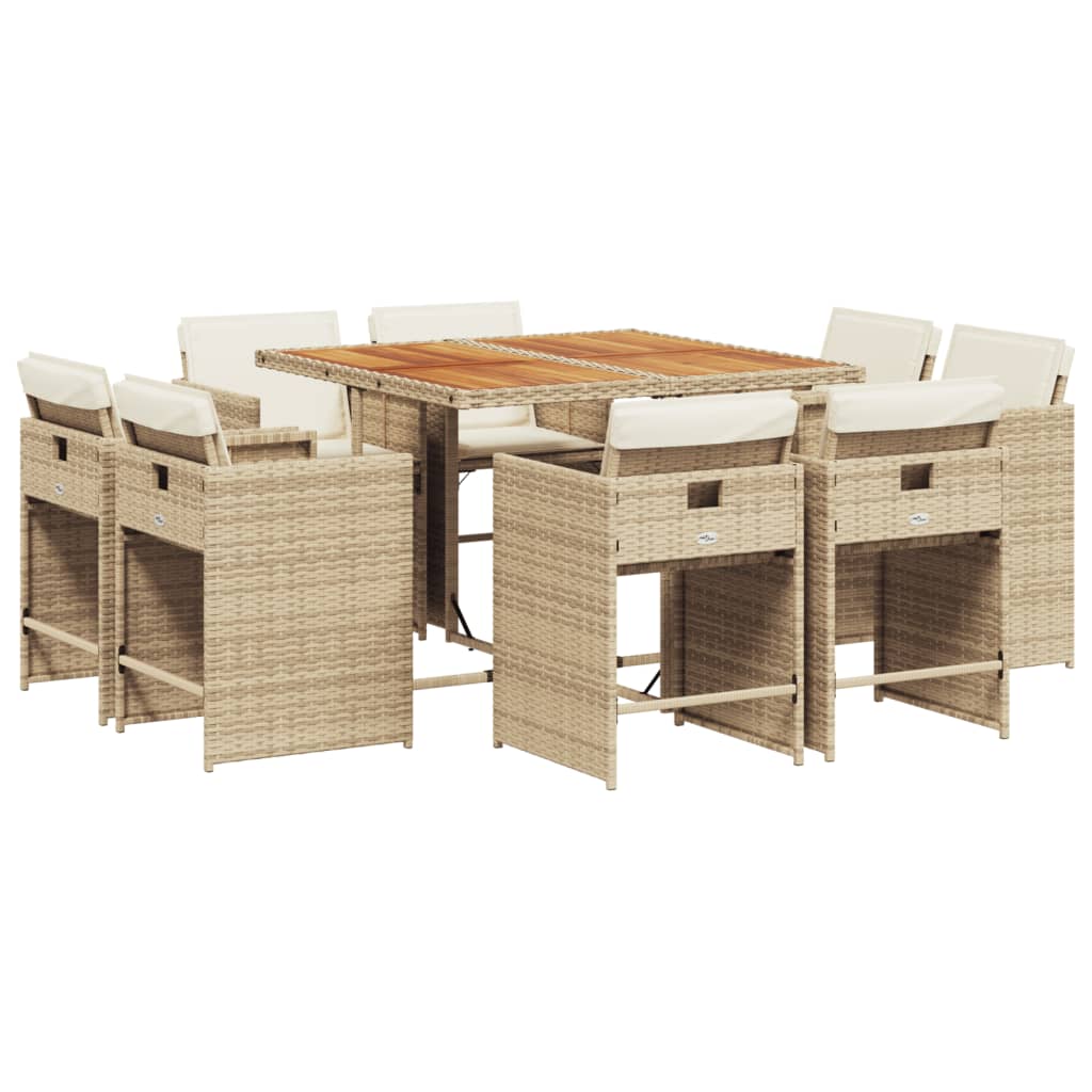 9-tlg. Garten-Essgruppe mit Kissen Beige Poly Rattan