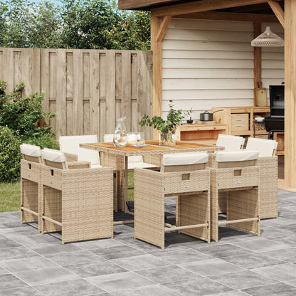 9-tlg. Garten-Essgruppe mit Kissen Beige Poly Rattan