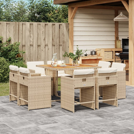 9-tlg. Garten-Essgruppe mit Kissen Beige Poly Rattan