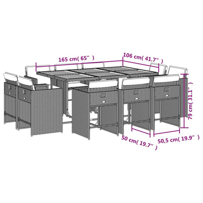 11-tlg. Garten-Essgruppe mit Kissen Grau Poly Rattan