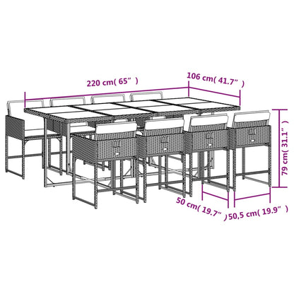 9-tlg. Garten-Essgruppe mit Kissen Grau Poly Rattan