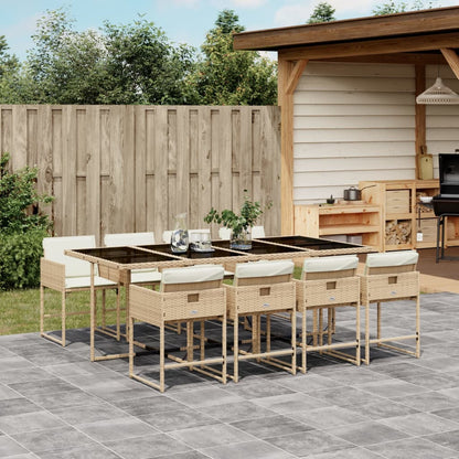 9-tlg. Garten-Essgruppe mit Kissen Beige Poly Rattan