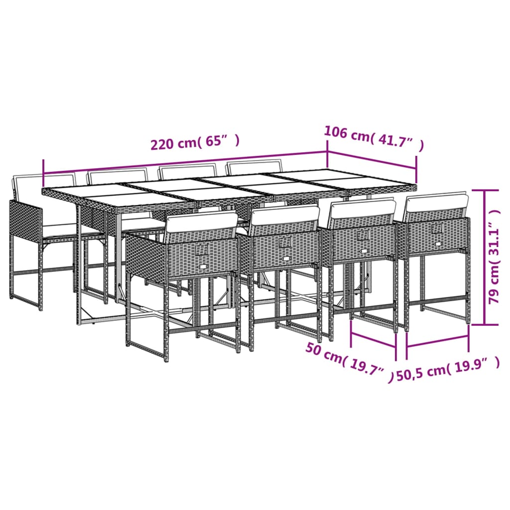 9-tlg. Garten-Essgruppe mit Kissen Schwarz Poly Rattan