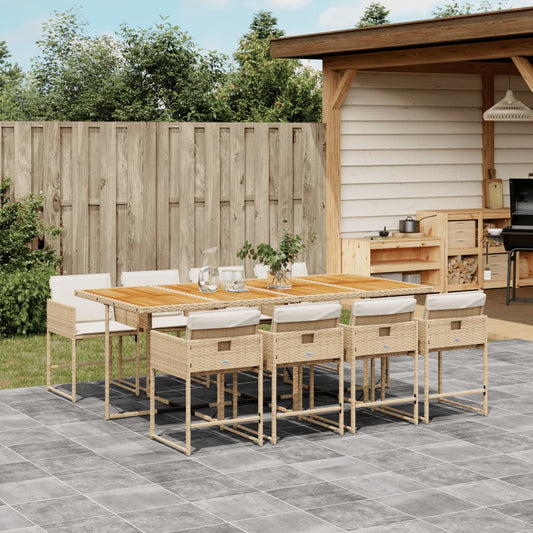 9-tlg. Garten-Essgruppe mit Kissen Beige Poly Rattan