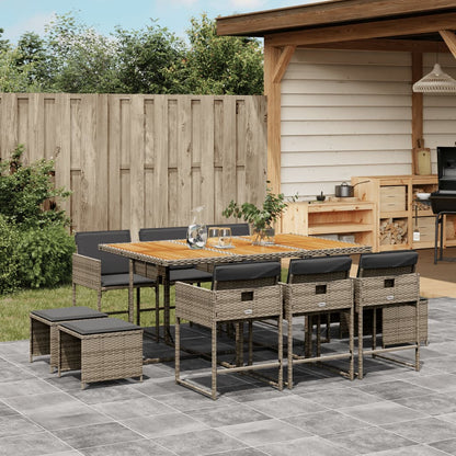 11-tlg. Garten-Essgruppe mit Kissen Grau Poly Rattan