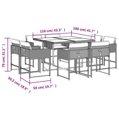 9-tlg. Garten-Essgruppe mit Kissen Grau Poly Rattan