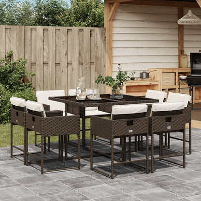 9-tlg. Garten-Essgruppe mit Kissen Braun Poly Rattan