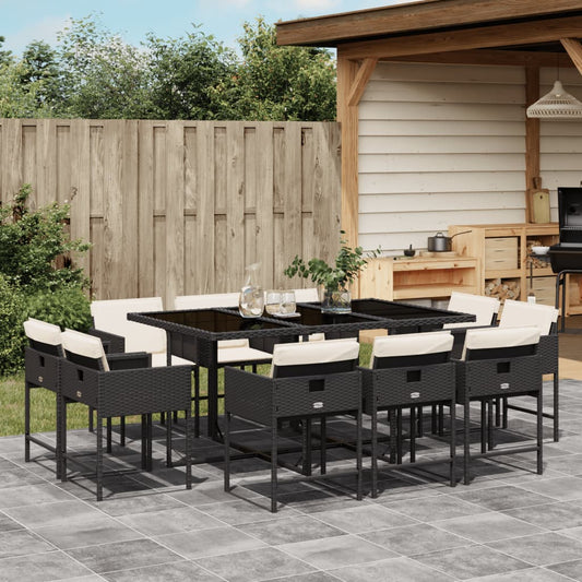 11-tlg. Garten-Essgruppe mit Kissen Schwarz Poly Rattan