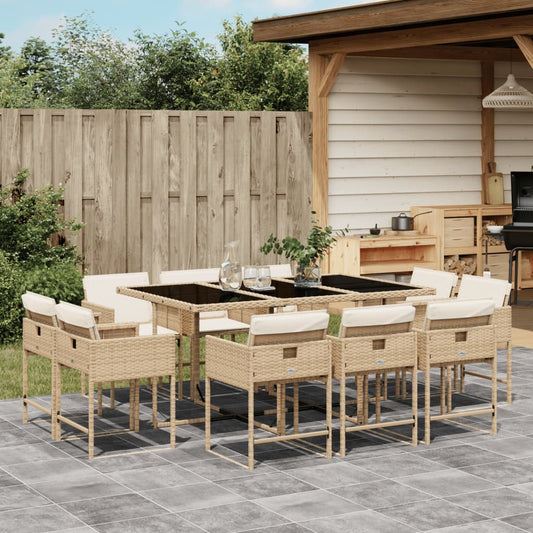 11-tlg. Garten-Essgruppe mit Kissen Beige Poly Rattan