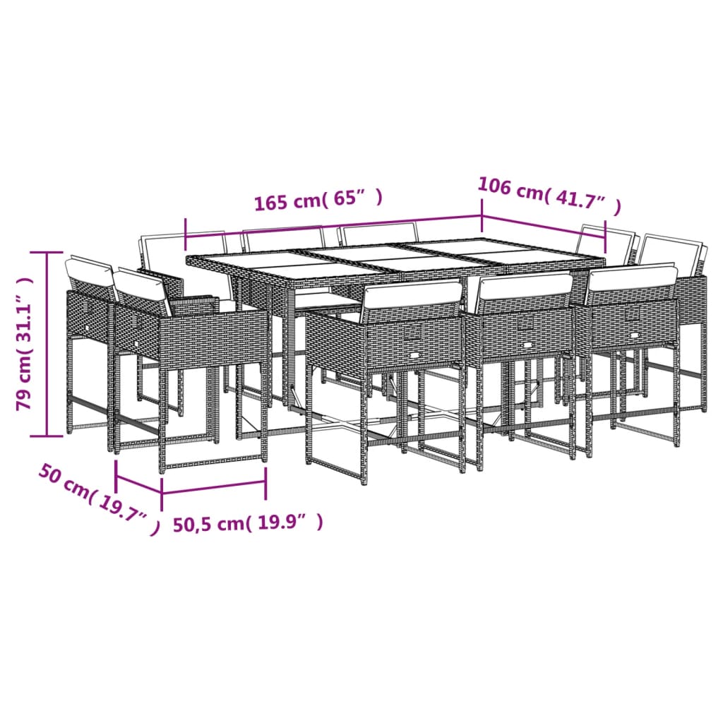 11-tlg. Garten-Essgruppe mit Kissen Hellgrau Poly Rattan