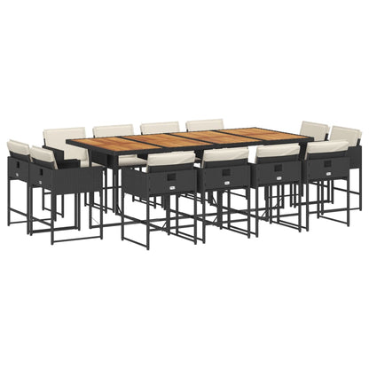 13-tlg. Garten-Essgruppe mit Kissen Schwarz Poly Rattan