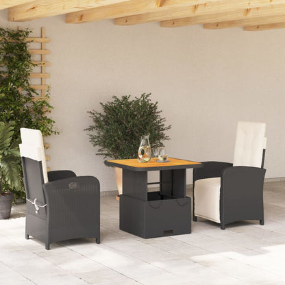 3-tlg. Garten-Essgruppe mit Kissen Schwarz Poly Rattan