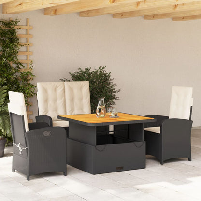 4-tlg. Garten-Essgruppe mit Kissen Schwarz Poly Rattan