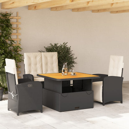 4-tlg. Garten-Essgruppe mit Kissen Schwarz Poly Rattan