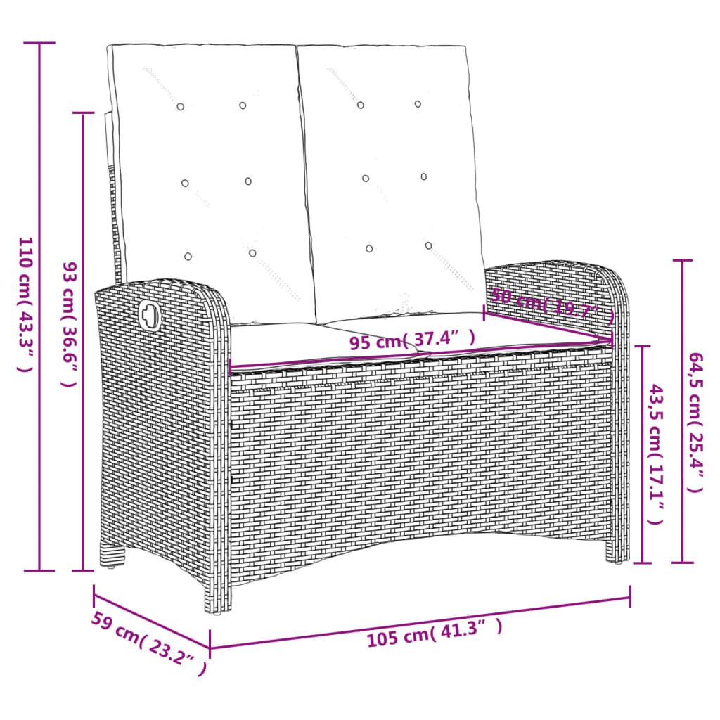 2-tlg. Garten-Essgruppe mit Kissen Schwarz Poly Rattan