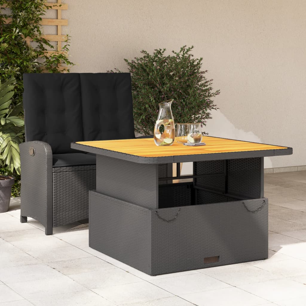 2-tlg. Garten-Essgruppe mit Kissen Schwarz Poly Rattan