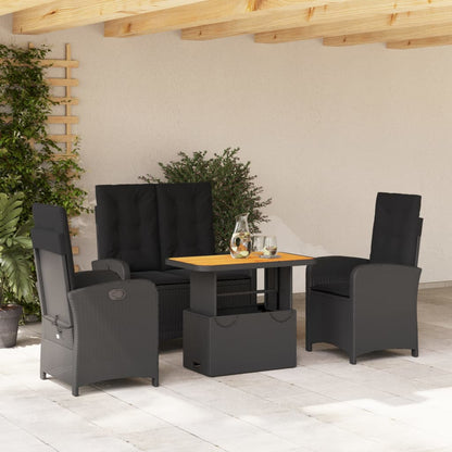 4-tlg. Garten-Essgruppe mit Kissen Schwarz Poly Rattan