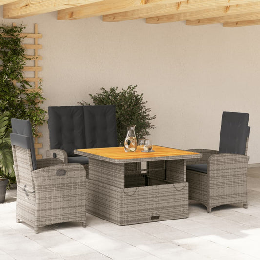 4-tlg. Garten-Essgruppe mit Kissen Grau Poly Rattan