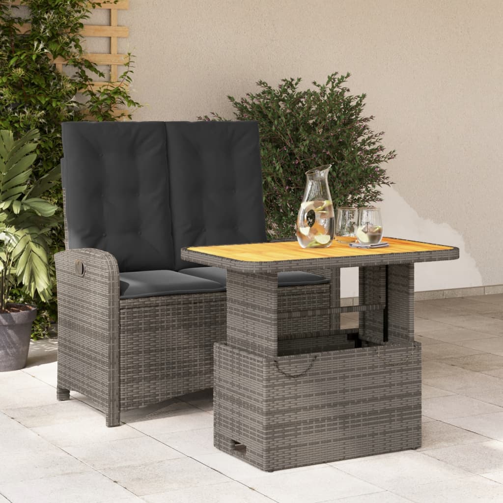 2-tlg. Garten-Essgruppe mit Kissen Grau Poly Rattan