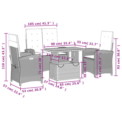 4-tlg. Garten-Essgruppe mit Kissen Grau Poly Rattan