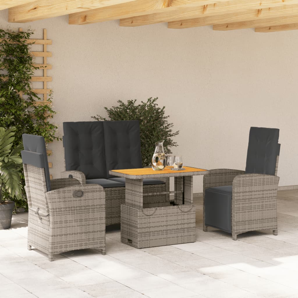 4-tlg. Garten-Essgruppe mit Kissen Grau Poly Rattan