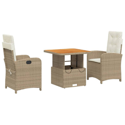 3-tlg. Garten-Essgruppe mit Kissen Beige Poly Rattan