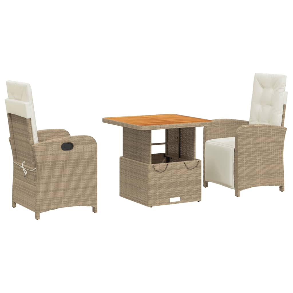 3-tlg. Garten-Essgruppe mit Kissen Beige Poly Rattan