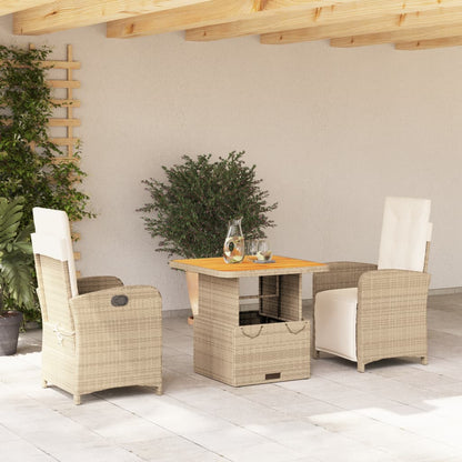 3-tlg. Garten-Essgruppe mit Kissen Beige Poly Rattan