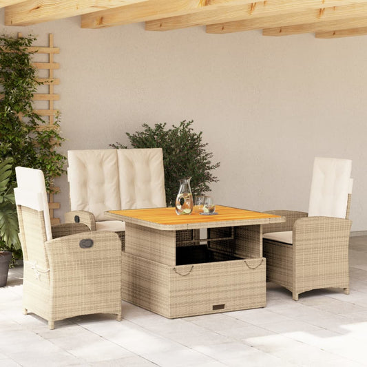 4-tlg. Garten-Essgruppe mit Kissen Beige Poly Rattan