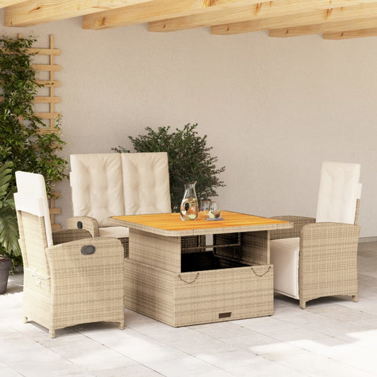 4-tlg. Garten-Essgruppe mit Kissen Beige Poly Rattan