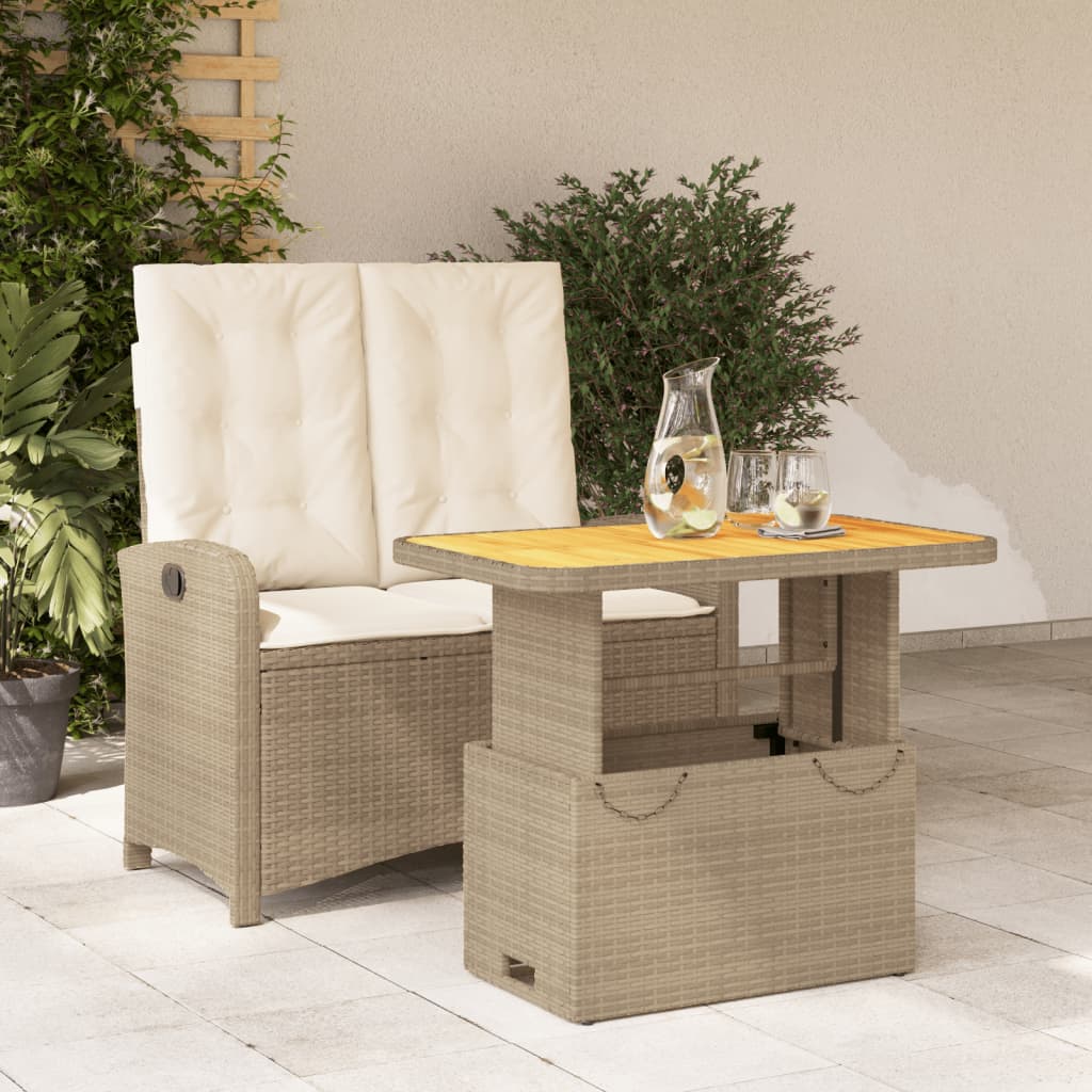 2-tlg. Garten-Essgruppe mit Kissen Beige Poly Rattan