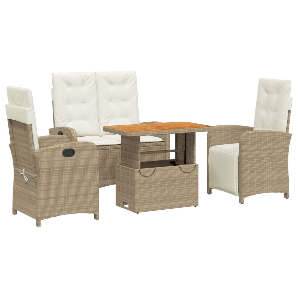 4-tlg. Garten-Essgruppe mit Kissen Beige Poly Rattan