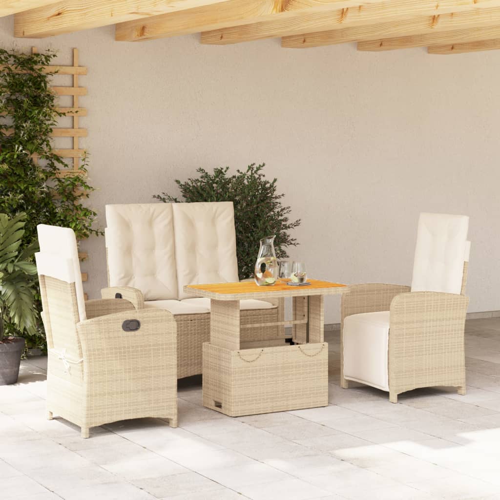 4-tlg. Garten-Essgruppe mit Kissen Beige Poly Rattan