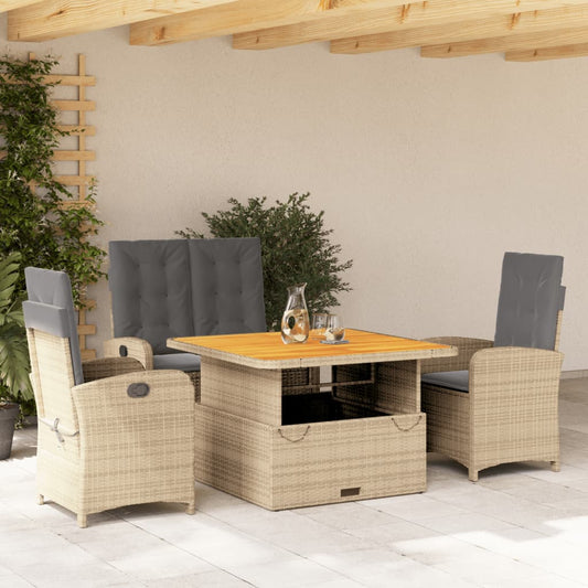 4-tlg. Garten-Essgruppe mit Kissen Beige Poly Rattan