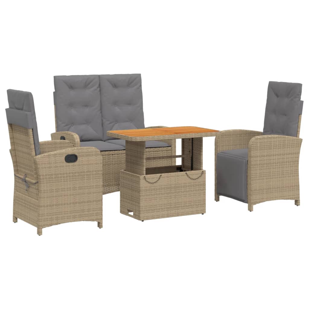 4-tlg. Garten-Essgruppe mit Kissen Beige Poly Rattan