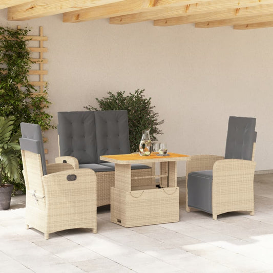 4-tlg. Garten-Essgruppe mit Kissen Beige Poly Rattan