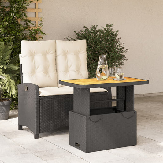 2-tlg. Garten-Essgruppe mit Kissen Schwarz Poly Rattan