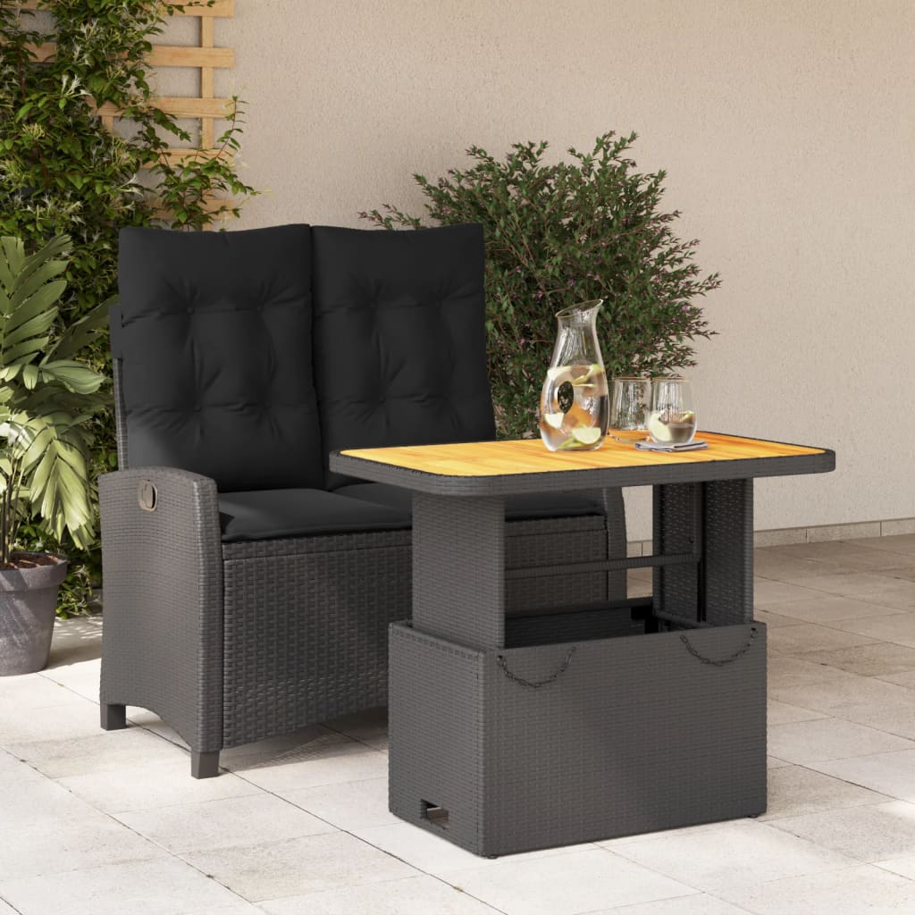 2-tlg. Garten-Essgruppe mit Kissen Schwarz Poly Rattan