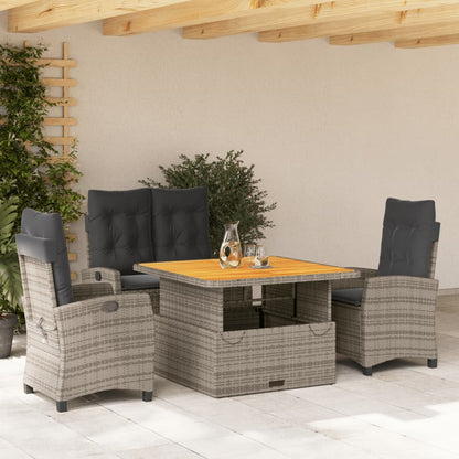 4-tlg. Garten-Essgruppe mit Kissen Grau Poly Rattan