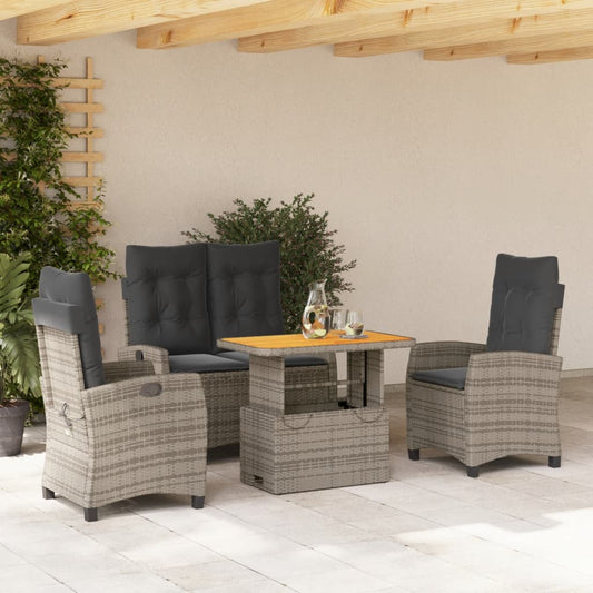 4-tlg. Garten-Essgruppe mit Kissen Grau Poly Rattan